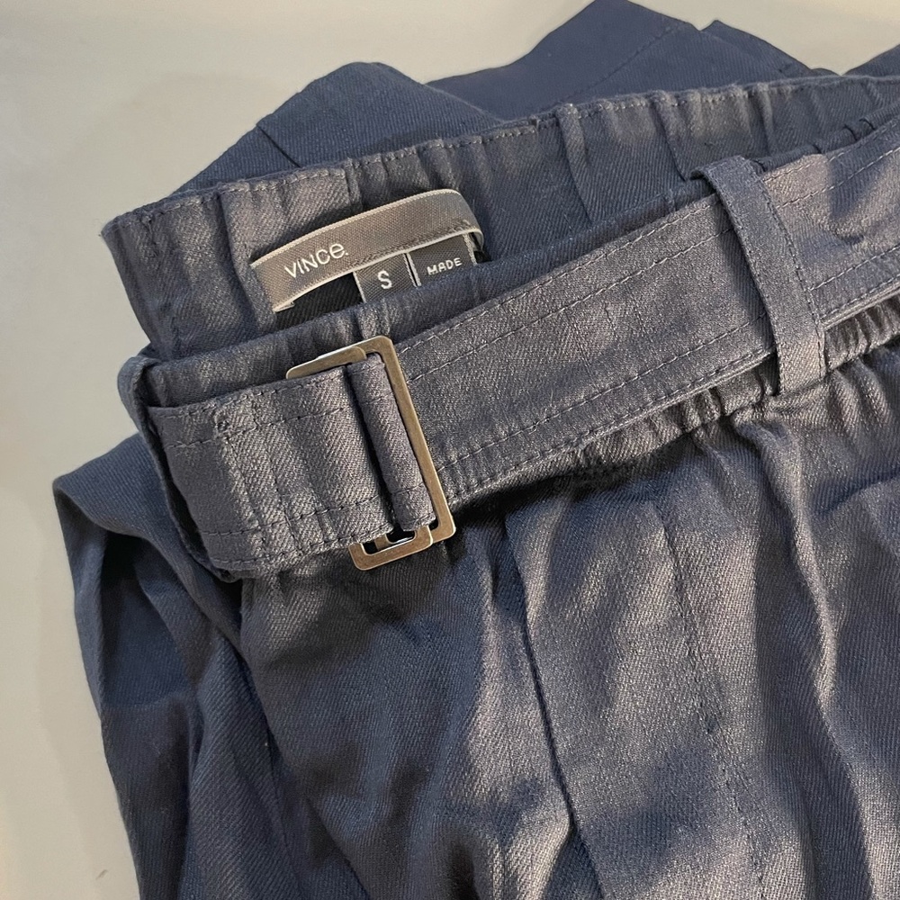 Vince Belted Straight Leg Linen Pants